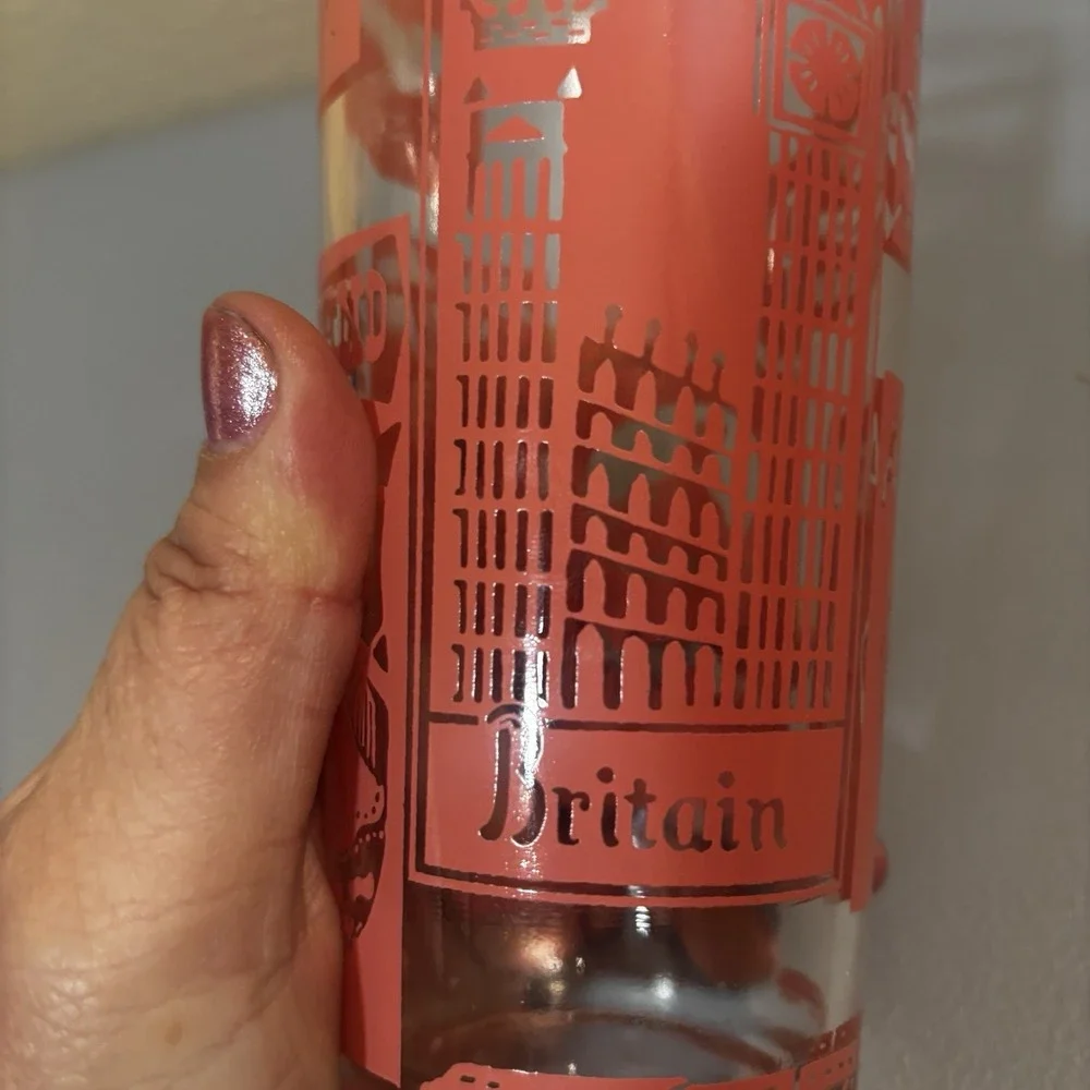 Federal Glass Coral Pink Travel Countries Drinkware Cup Paris, Holland, Africa